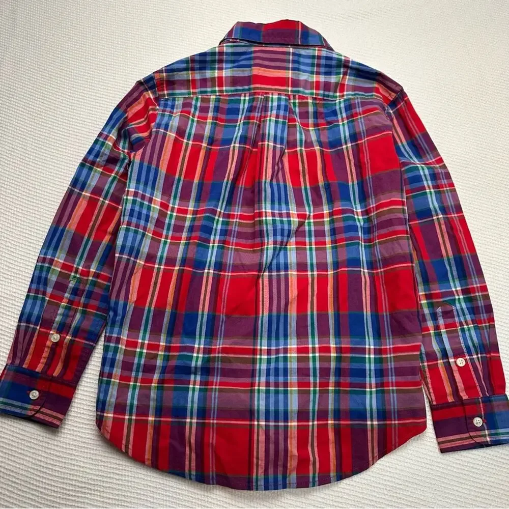 Ralph Lauren Natural Stretch Plaid Button Down Boys Size 7